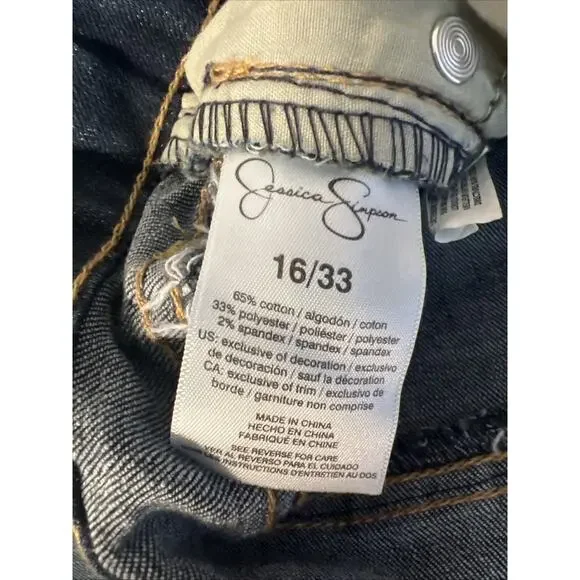 Jessica Simpson Womens Denim Bermuda Short Size 16 Blue Dark Wash Frayed Stretch - Picture 7 of 12